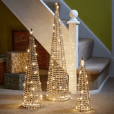 Three Kings Christmas Lit Decor Three Kings Gold GlitterTwist LED Trees 3pc